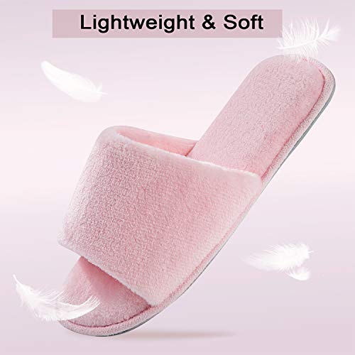 DL Open Toe Slippers for women Indoor, Cozy Memory Foam Womens House Slippers Summer Slip On, Comfy Soft Flannel Womens Bedroom Slippers Slide Breathable Size 7-8 Pink - Image 5