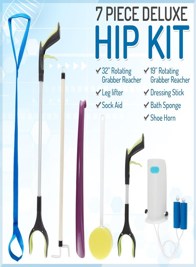 Mars Wellness 7 Piece Deluxe Hip Kit, Hip Replacement Kit After Surgery - Leg Lifter, Sock Aid, 2 Rotating Grabber Reacher, Dressing Stick, Shoe Horn, Bath Sponge - Knee Replacement Recovery Aids - Image 2