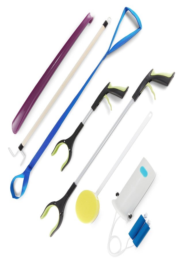 Mars Wellness 7 Piece Deluxe Hip Kit, Hip Replacement Kit After Surgery - Leg Lifter, Sock Aid, 2 Rotating Grabber Reacher, Dressing Stick, Shoe Horn, Bath Sponge - Knee Replacement Recovery Aids - Image 1