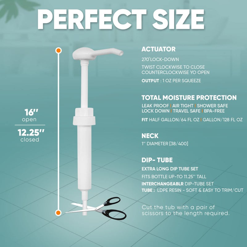 Shveesy Gallon Pump Dispenser - Dispenses 1 Ounce Per Stroke - Heavy-Duty Leak Proof  Bpa Free  White  2 Count  2 Set  Cylindrical  Plastic  1 Fl. Oz.  38/400  Pack Of 2 - Image 3
