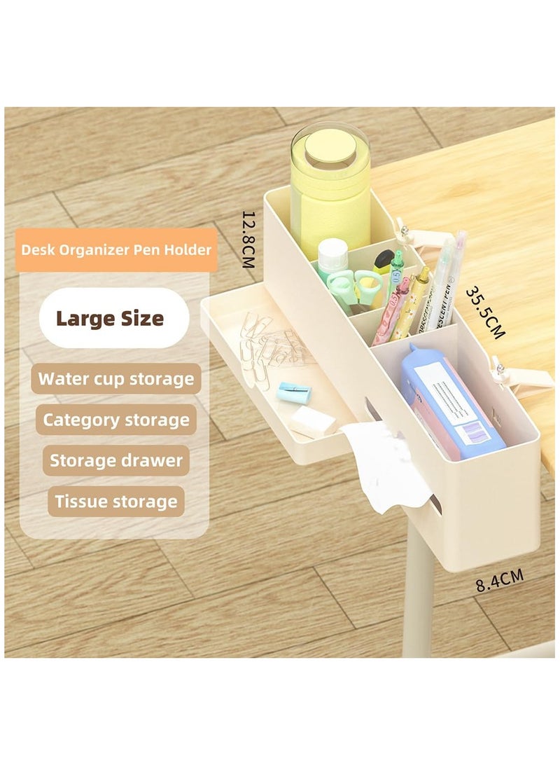 SOLARAE Multi Functional Pen Holder, Desk Side Storage Marker Pencil Box Desk Organizer, with Management Tray Various Size of Grid Stable Structure Suitable, for Home Dormitory Office School, 35.8X12.9X12.8Cm - Image 3