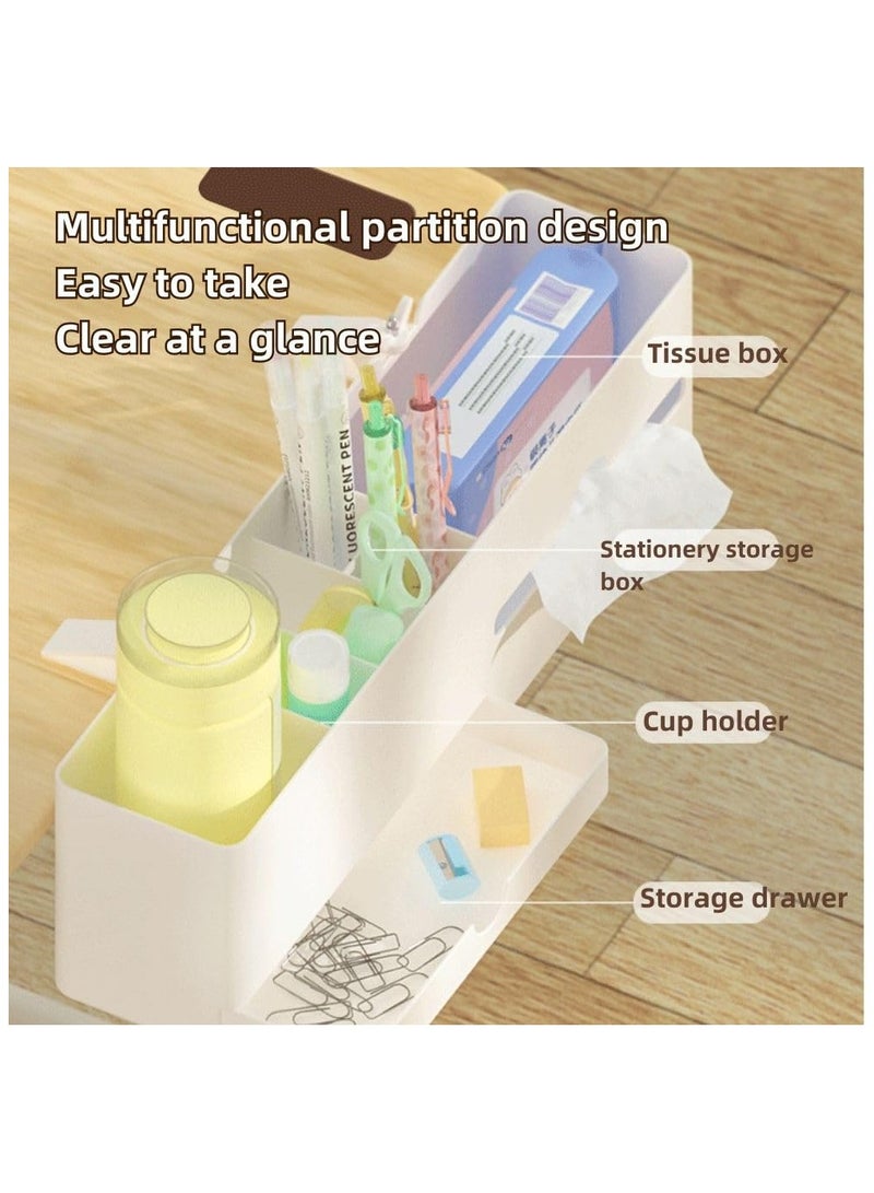 SOLARAE Multi Functional Pen Holder, Desk Side Storage Marker Pencil Box Desk Organizer, with Management Tray Various Size of Grid Stable Structure Suitable, for Home Dormitory Office School, 35.8X12.9X12.8Cm - Image 2