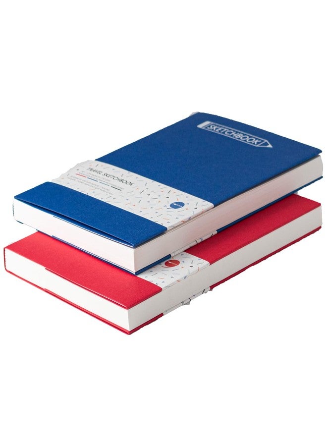 كوما دفتر رسم كوما للسفر | مقاس A5 | 128 صفحة | 130 غرام/م²، لون طبيعي، ورق خالٍ من الأحماض وقابل لإعادة التدوير | عبوة من قطعتين | أزرق + أحمر - Image 2