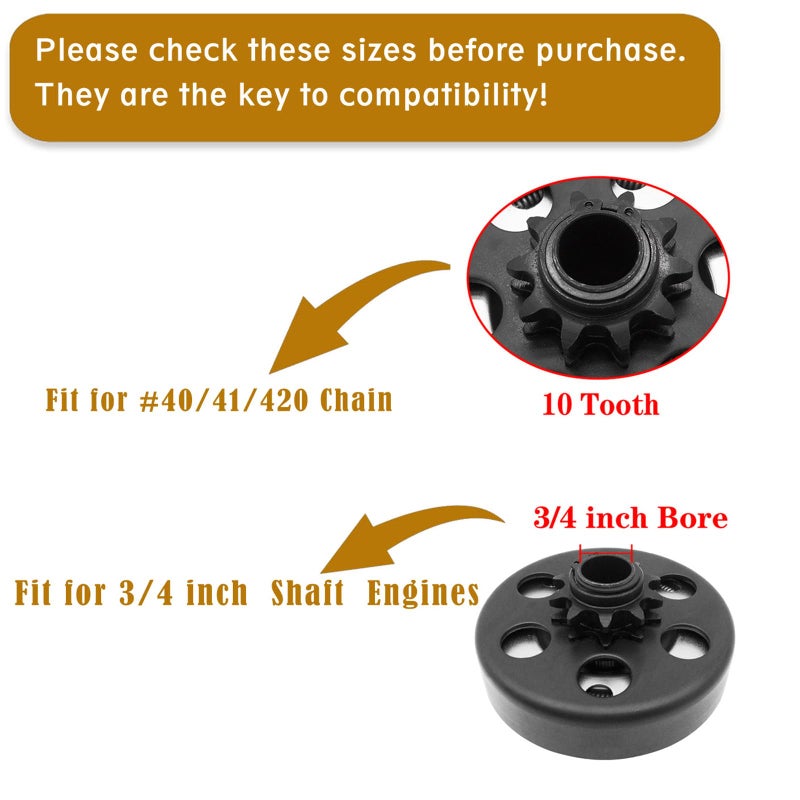 KRGUOD centrifugal Clutch, Go Kart Clutch 3/4" Bore 10T for #40 41 420 Chain, Fit for Predator 212 Go Kart Minibike Baja Mini Bike MB165 MB200,Up to 6.5 HP. - Image 4