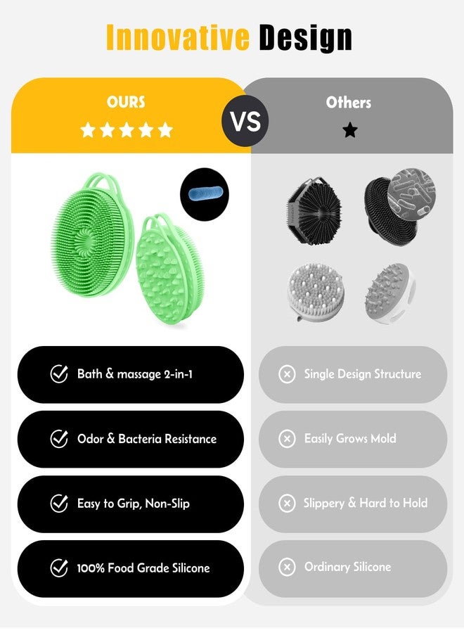 EKOTTOK 2 in 1 Silicone Body Scrubber, Anti Cellulite Massage Scrubber, Exfoliating Shower Brush for Men & Women, Removes Dead Skin, Reduces Cellulite, Improves Circulation, Fast Dry, Non Slip (1PC, Green) - Image 2