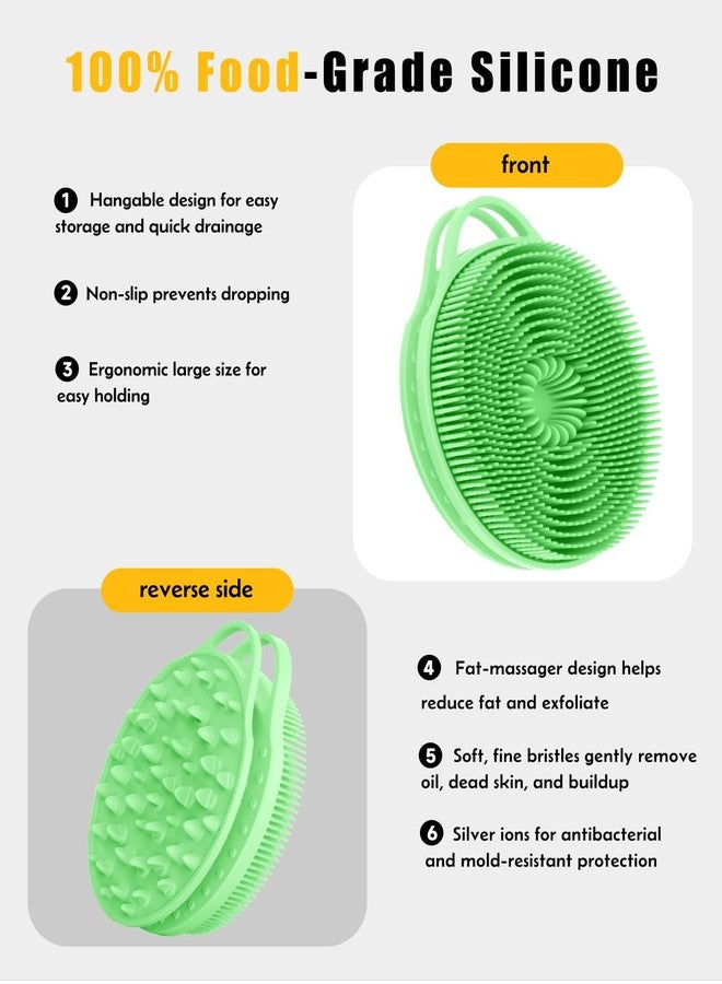 EKOTTOK 2 in 1 Silicone Body Scrubber, Anti Cellulite Massage Scrubber, Exfoliating Shower Brush for Men & Women, Removes Dead Skin, Reduces Cellulite, Improves Circulation, Fast Dry, Non Slip (1PC, Green) - Image 4