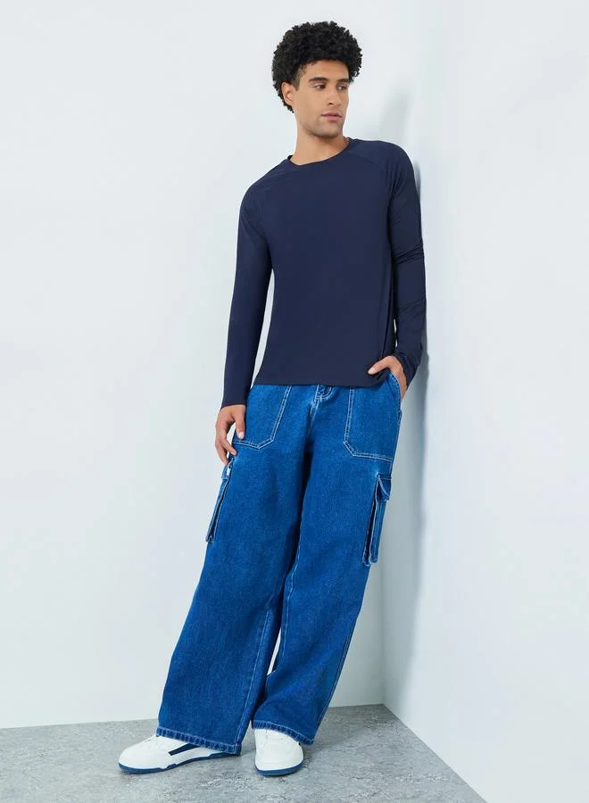 تايك تو تيشيرت رجالي كحلي بأكمام راجلان طويلة