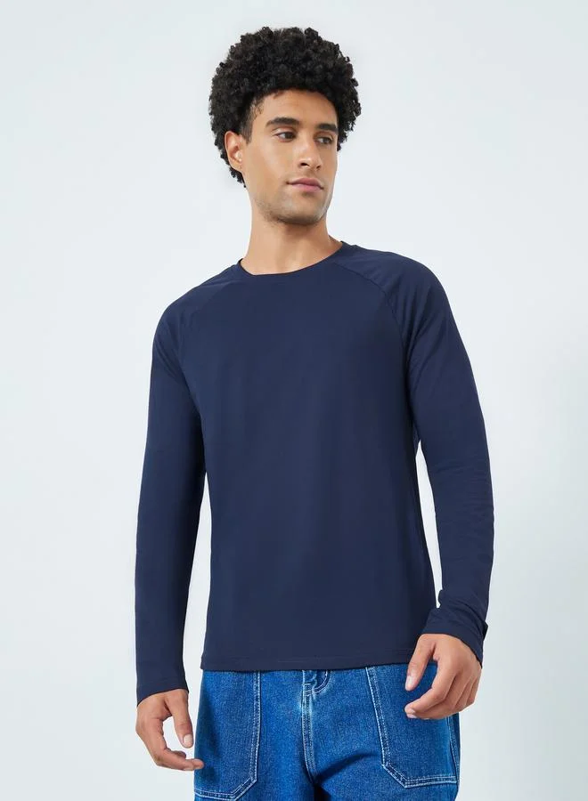 Take Two Men Navy Blue Long Sleeve Raglan T-Shirt