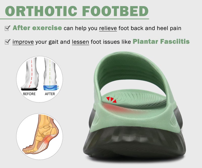 KuaiLu Womens Recovery Sandals Comfortable Plantar Fasciitis Arch Support Ladies Orthopedic Running Sport Slides Open Toe Slip On Thick Athletic Cushion Slippers Summer Beach Sandles Green 9 - Image 5