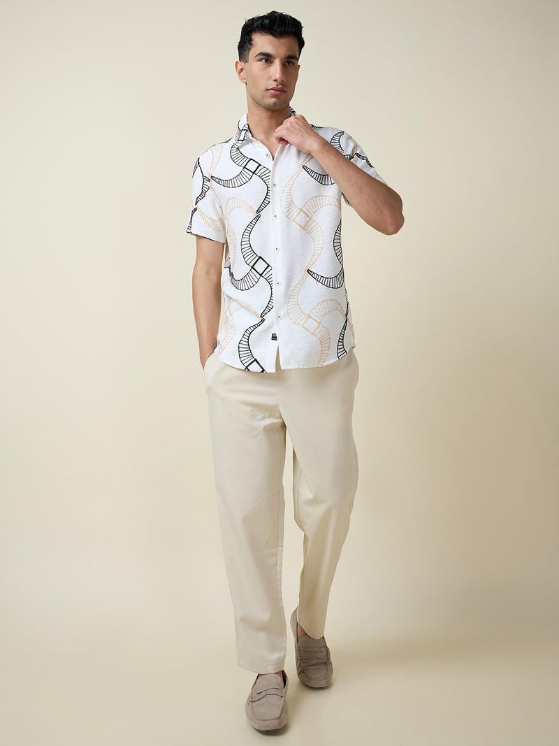 Thomas Scott Mens Half Sleeves Embroidered Casual Shirt (TS1694_White, L) - Image 5