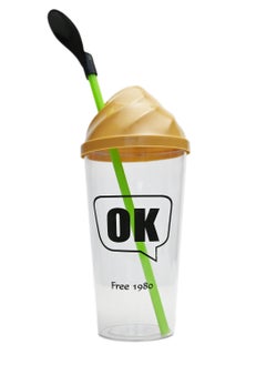 Generic Ok Print Large Cup With Lid And Straw, Kids Designer Sipper Cup With Leak Proof Lid, Toddlers White Tumbler Mugs Drink Ware - Capacity 320 ML, Pack Of 1  - Image 1