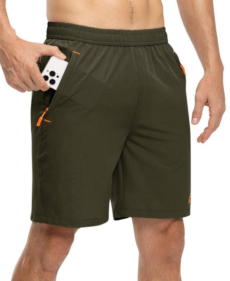 TBMPOY Men's 7" Hiking Running Shorts with Pockets Athletic Outdoor Sports Gym Workout Short Zipper Pockets ArmyGreen M - Image 3