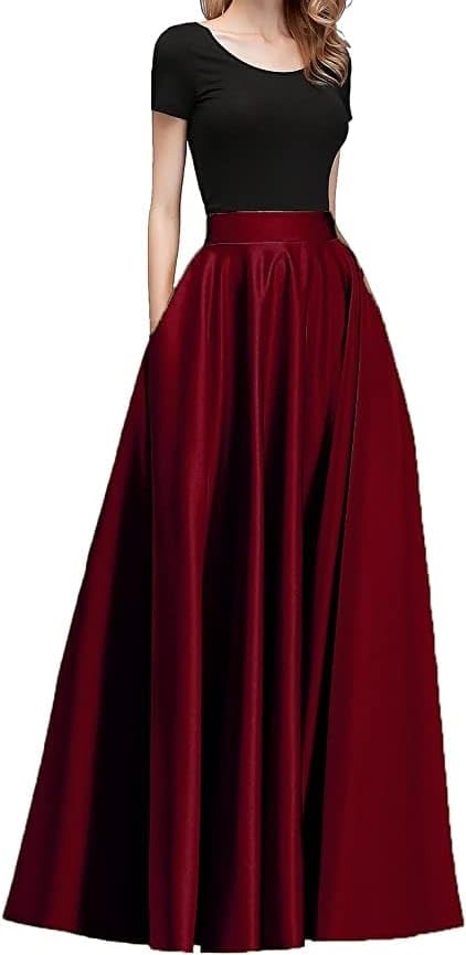 JANAK Maxi Skirt for Women, Soft Silk Fabric, Adjustable Waist, Flared Pattern (Maroon) - Image 5