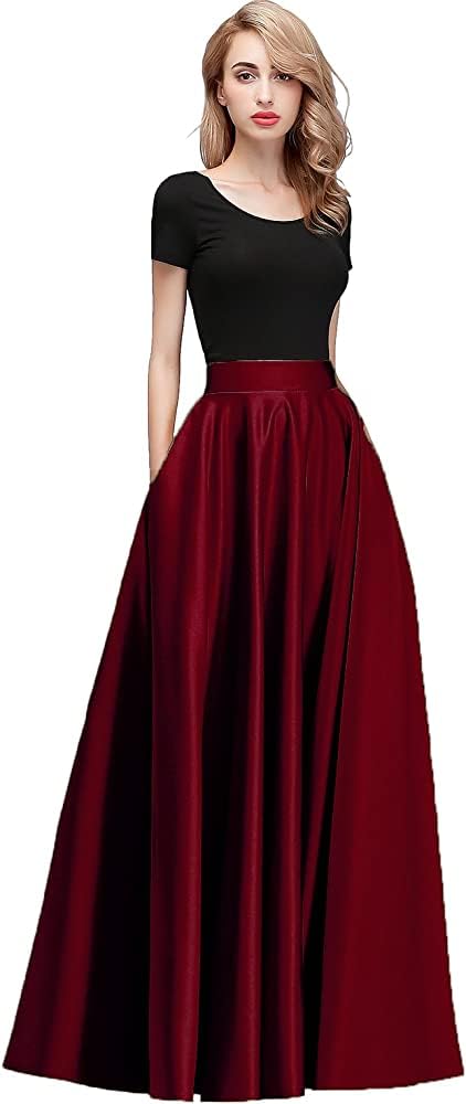 JANAK Maxi Skirt for Women, Soft Silk Fabric, Adjustable Waist, Flared Pattern (Maroon) - Image 2