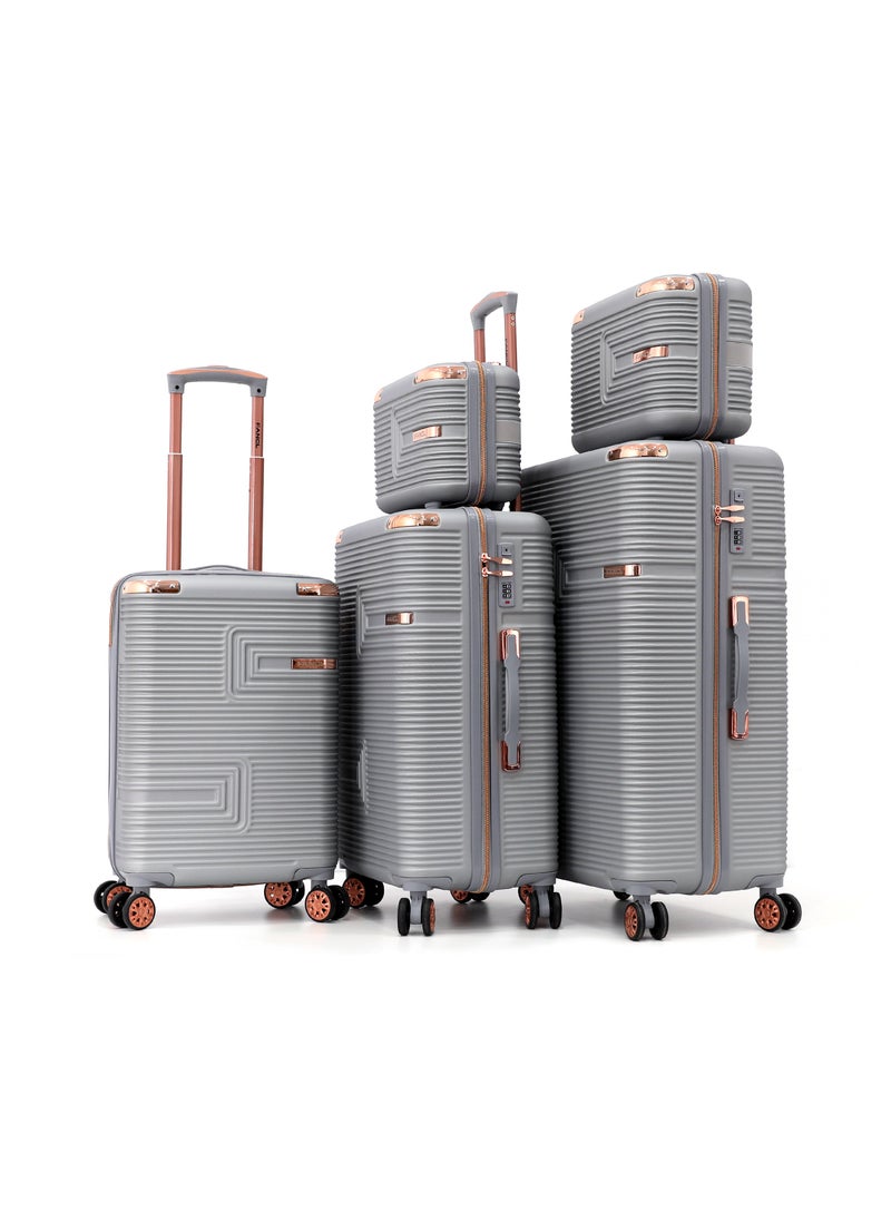 Fancl Hardshell Luggage Double Spinner Trolley Bag 5 Pieces Set,Silver (BC-12"&14",S-20",M-24",L-28")  - Image 1