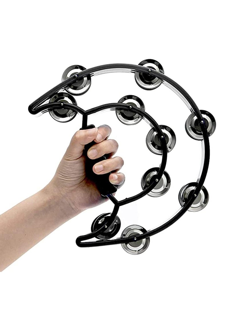 Mike Music - Tambourine Double Row Metal Jingles Hand Held Percussion Half-Moon Tambourines Musical Instrument Gifts for Kids, Adults, KTV, Party - Black - Image 1