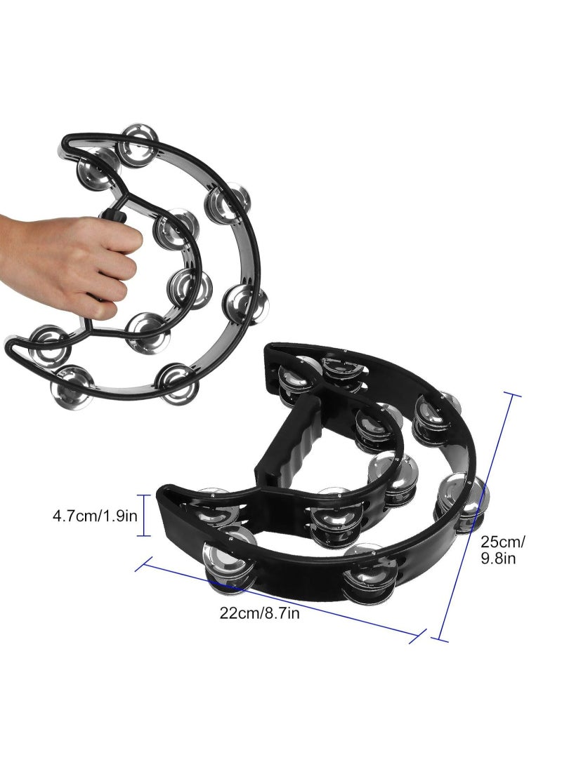 Mike Music - Tambourine Double Row Metal Jingles Hand Held Percussion Half-Moon Tambourines Musical Instrument Gifts for Kids, Adults, KTV, Party - Black - Image 1