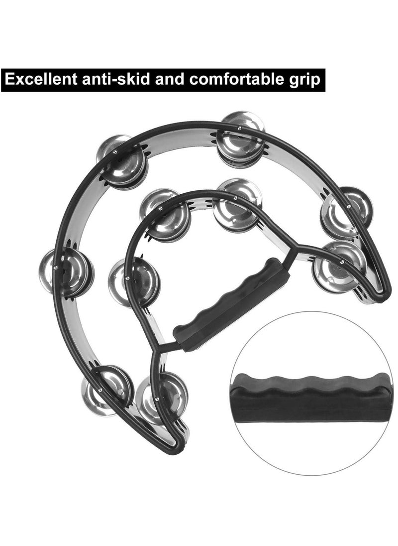 Mike Music - Tambourine Double Row Metal Jingles Hand Held Percussion Half-Moon Tambourines Musical Instrument Gifts for Kids, Adults, KTV, Party - Black - Image 1