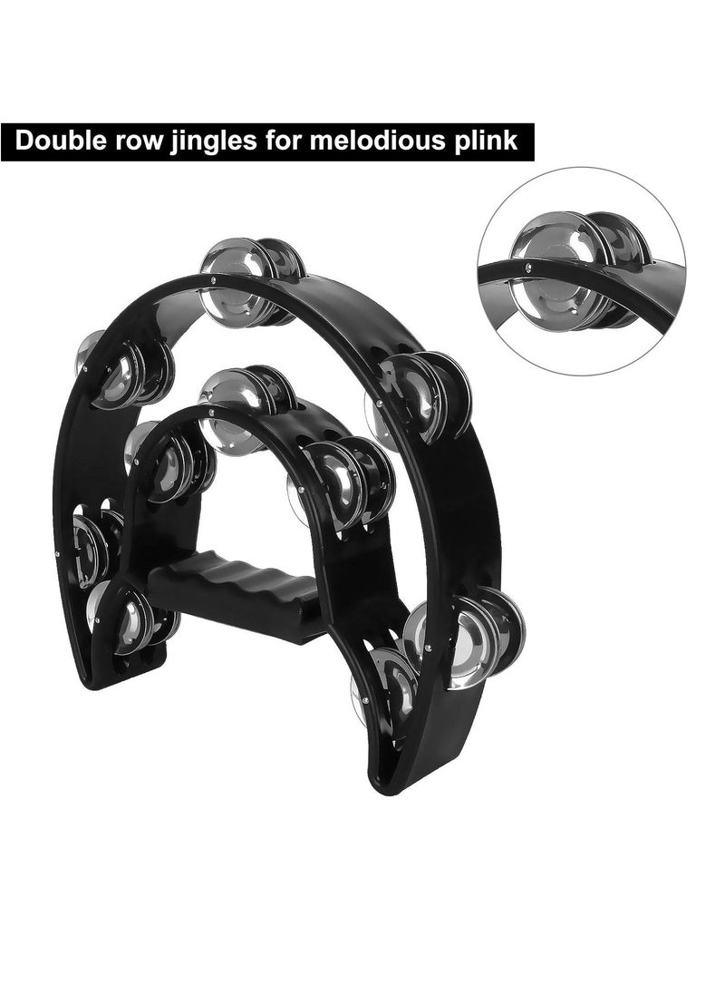 Mike Music - Tambourine Double Row Metal Jingles Hand Held Percussion Half-Moon Tambourines Musical Instrument Gifts for Kids, Adults, KTV, Party - Black - Image 1