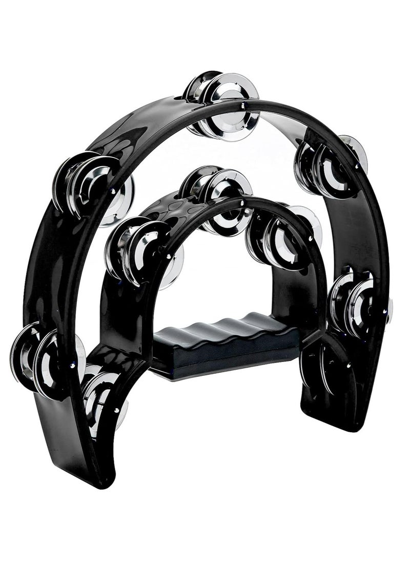 Mike Music - Tambourine Double Row Metal Jingles Hand Held Percussion Half-Moon Tambourines Musical Instrument Gifts for Kids, Adults, KTV, Party - Black - Image 1