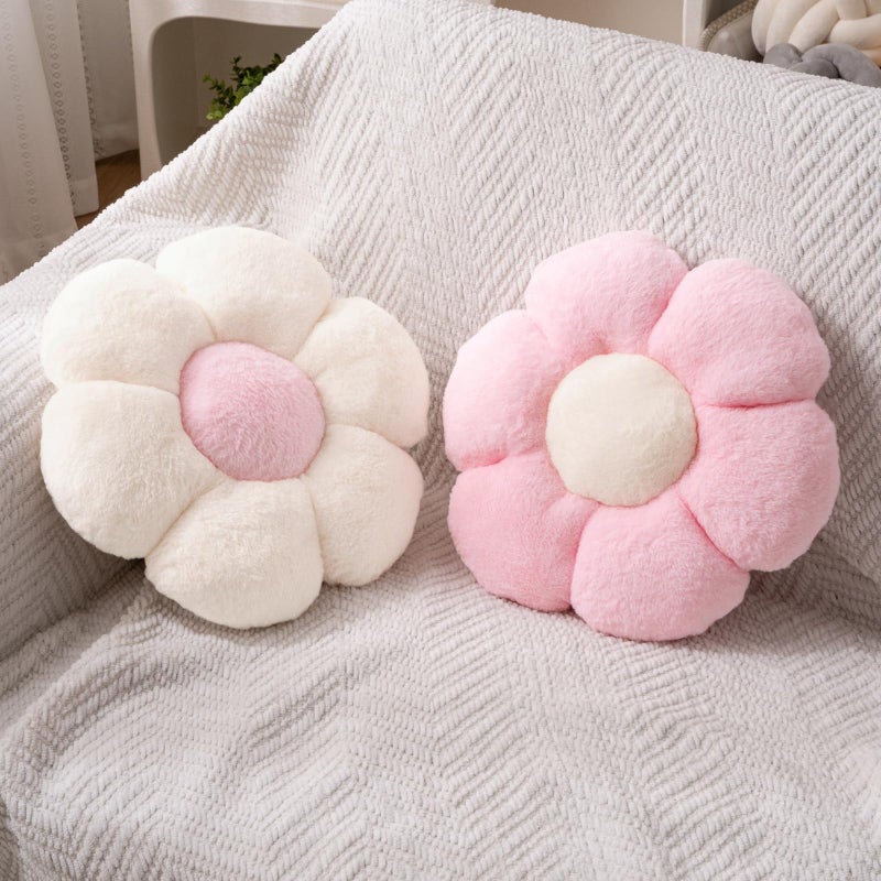 JZNEXD 2 Pcs Flower Pillow Cute Pink Throw Pillows Daisy Flower Shaped Floor Cushions Set Preppy Decorative Throw Pillows for Girls Bed Bedroom Couch Decor White  Pink 15 INCH