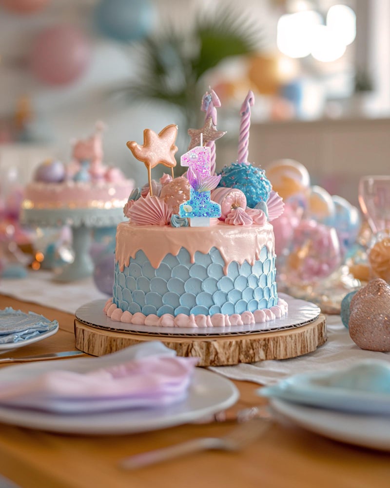 fauaoy Mermaid Themed Birthday Candles, Number 1 Girls Glitter Birthday Party Supplies,Anniversary Party Decor,2.87 inch Cake Topper Decorations (Mermaid Themed, Number 1) - Image 5