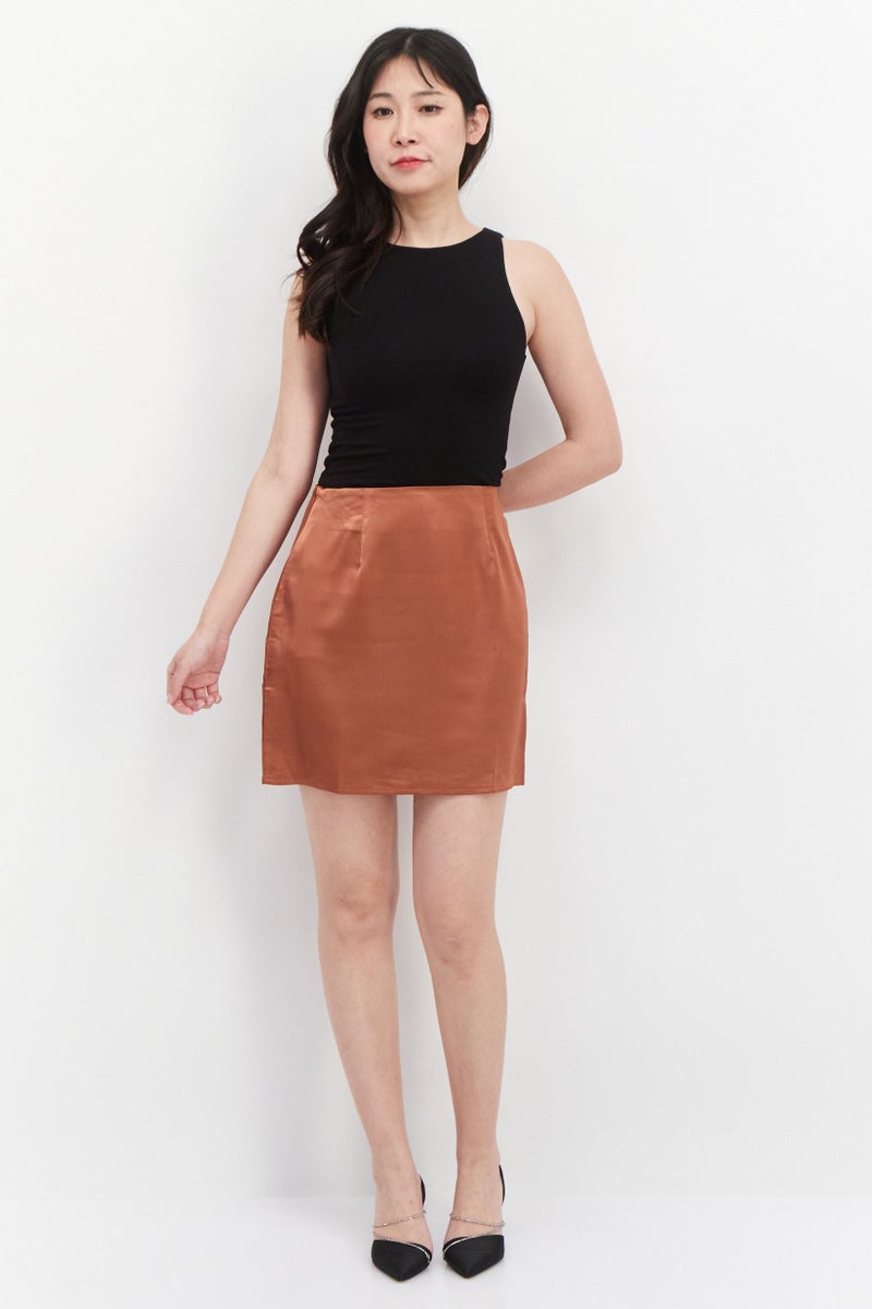Missguided Women Solid Mini Skirt, Brown - Image 3