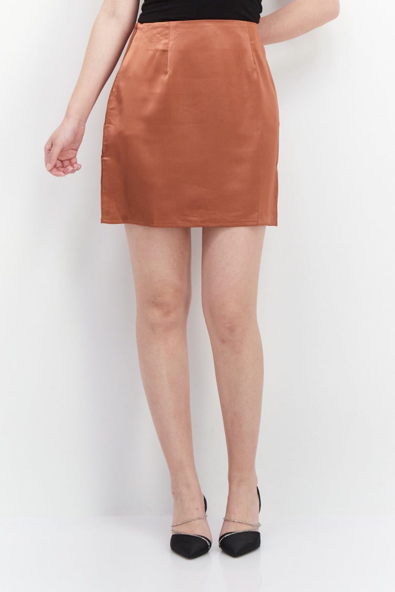 Missguided Women Solid Mini Skirt, Brown - Image 1