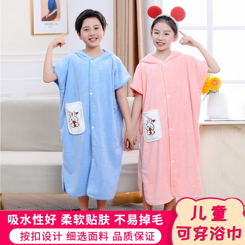 Coral Velvet Bathrobe Soft Children'S Bathrobe Towel Cloak Bath Towel Baby Bath Baby Hooded Bathrobe - Image 2