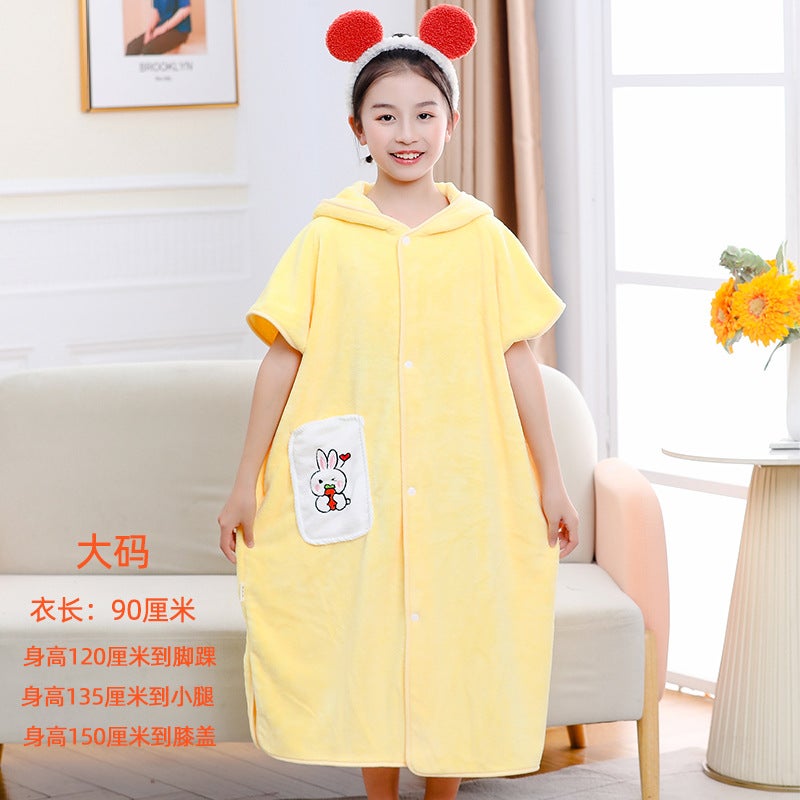 Coral Velvet Bathrobe Soft Children'S Bathrobe Towel Cloak Bath Towel Baby Bath Baby Hooded Bathrobe - Image 1