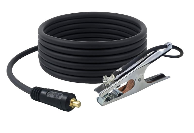 Sa - 150 Amp Welding Ground Clamp Lead Assembly - Dinse 10-25 Connector - #4 AWG 100% Copper Cable (15 FEET) - Image 1
