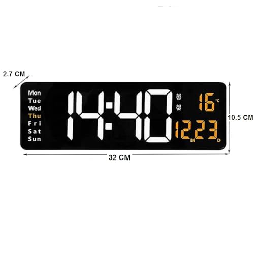 R RUNILEX Plastic Digital Wall Clock Large Display Digital Clock With Remote Control Date Day Week Temperature Display For Home & Office (Black, 32 X 10.5 X 2.7 Cm, Organge Digit) - Image 2