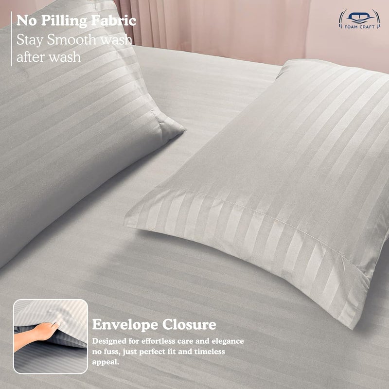 FOAM CRAFT Hotel Quality 6-Piece Stripe Bed Sheet Set - Light Grey, King - Image 4