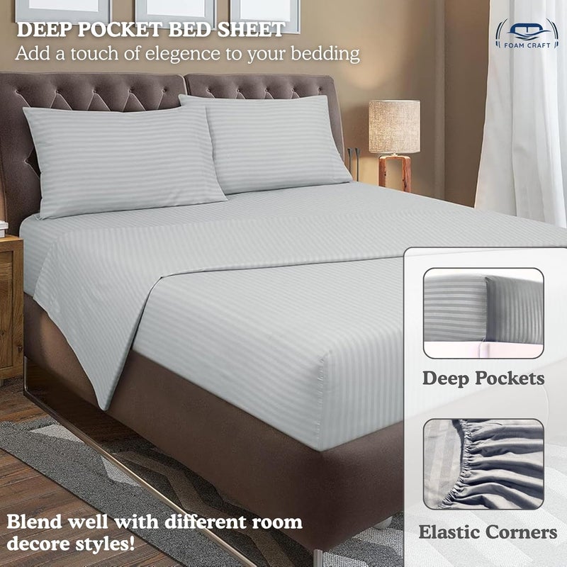 FOAM CRAFT Hotel Quality 6-Piece Stripe Bed Sheet Set - Light Grey, King - Image 5