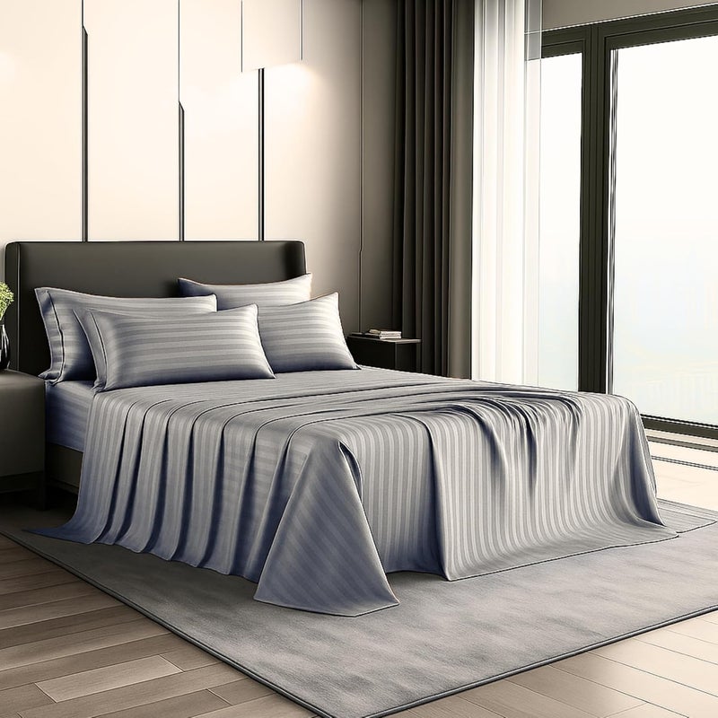 FOAM CRAFT Hotel Quality 6-Piece Stripe Bed Sheet Set - Light Grey, King - Image 1