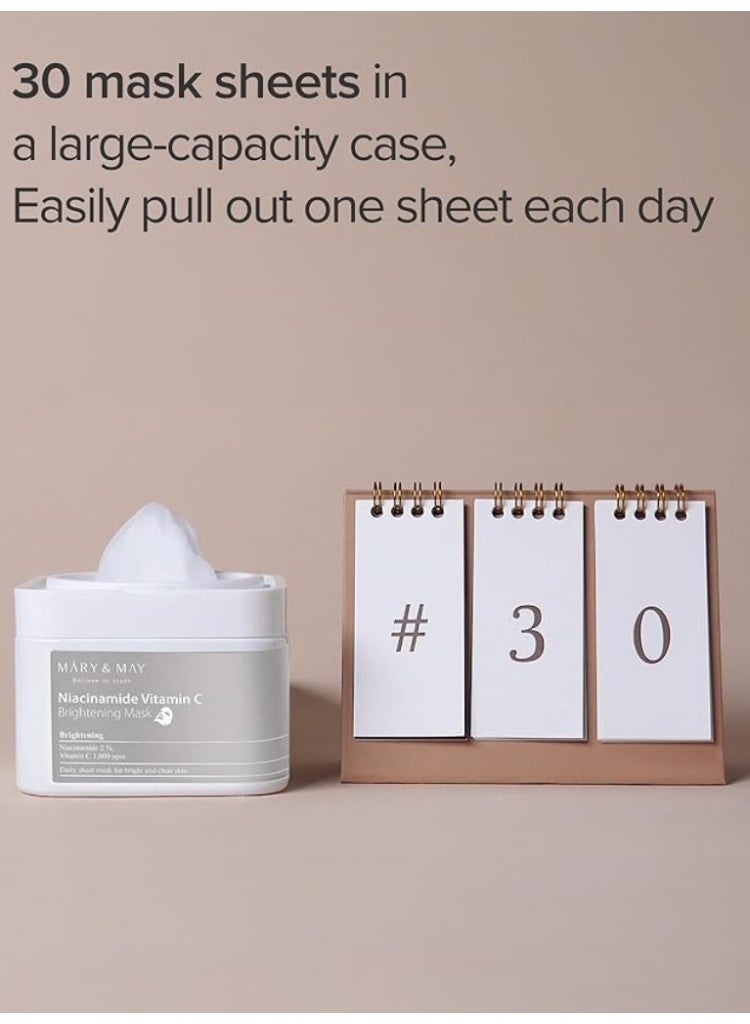 MARY & MAY Mary&May Niacinamide Vitamin C Brightening Mask 30 Sheets for Glow, Clarity & Dark Spot Reduction - Image 4