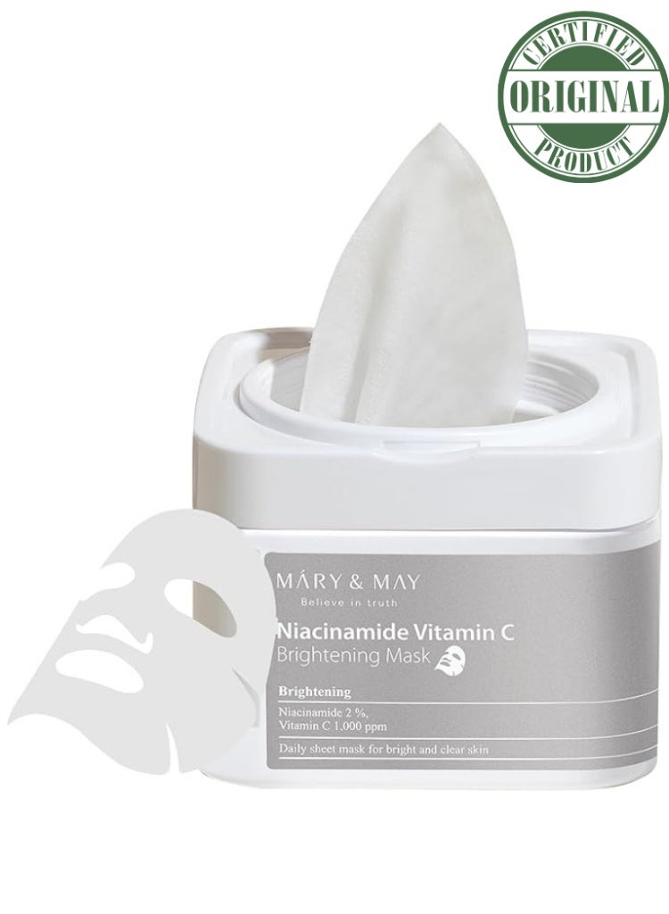 MARY & MAY Mary&May Niacinamide Vitamin C Brightening Mask 30 Sheets for Glow, Clarity & Dark Spot Reduction - Image 1