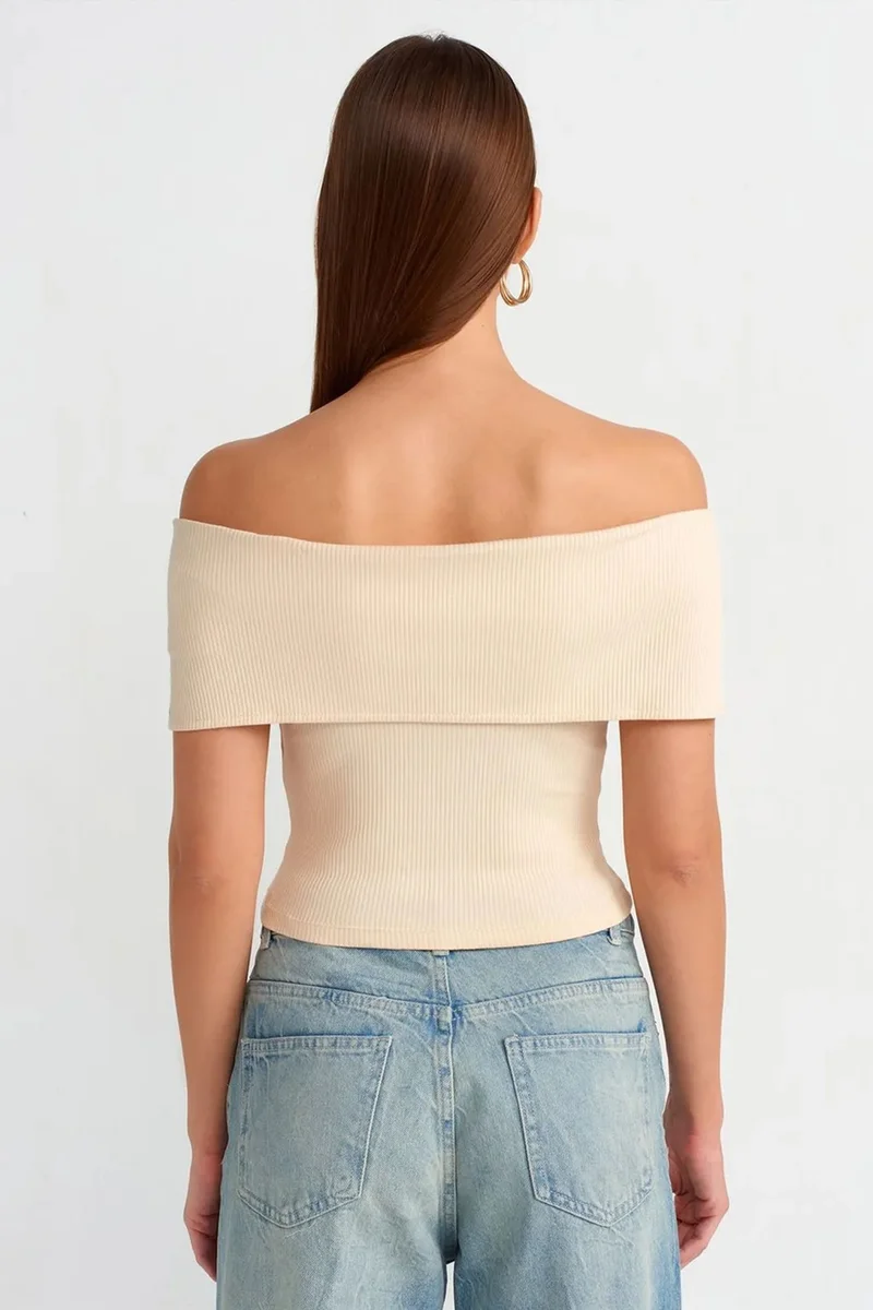 ديلفين DILVIN Women's Off-shoulder Crop T-shirt With Zipper