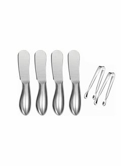 KASTWAVE Spreader Knife Set, 6 Pack Cheese Butter Spreader Knives, and Mini Serving Tongs, Stainless Steel Multipurpose Butter Knives, Suitable for Home or Cake Shop  - Image 1