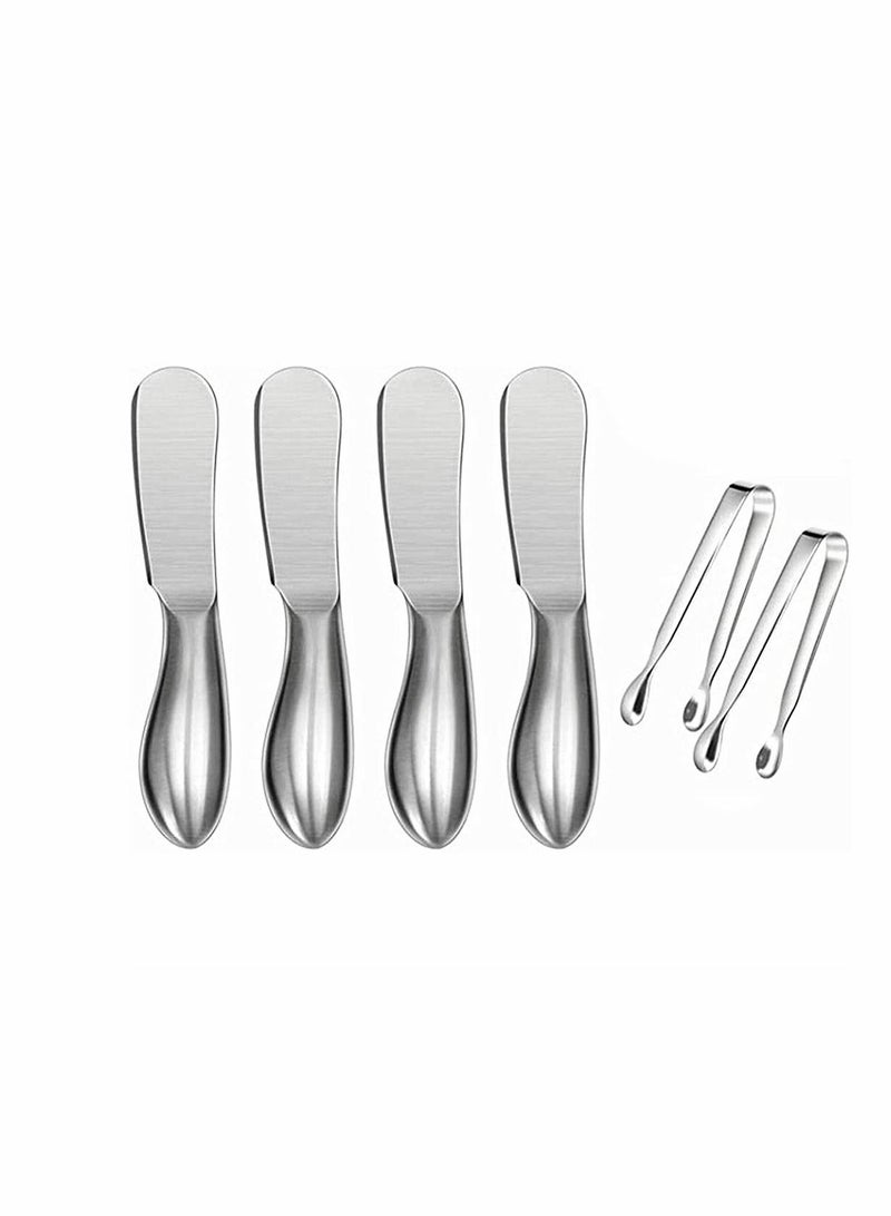 KASTWAVE Spreader Knife Set, 6 Pack Cheese Butter Spreader Knives, and Mini Serving Tongs, Stainless Steel Multipurpose Butter Knives, Suitable for Home or Cake Shop - Image 1