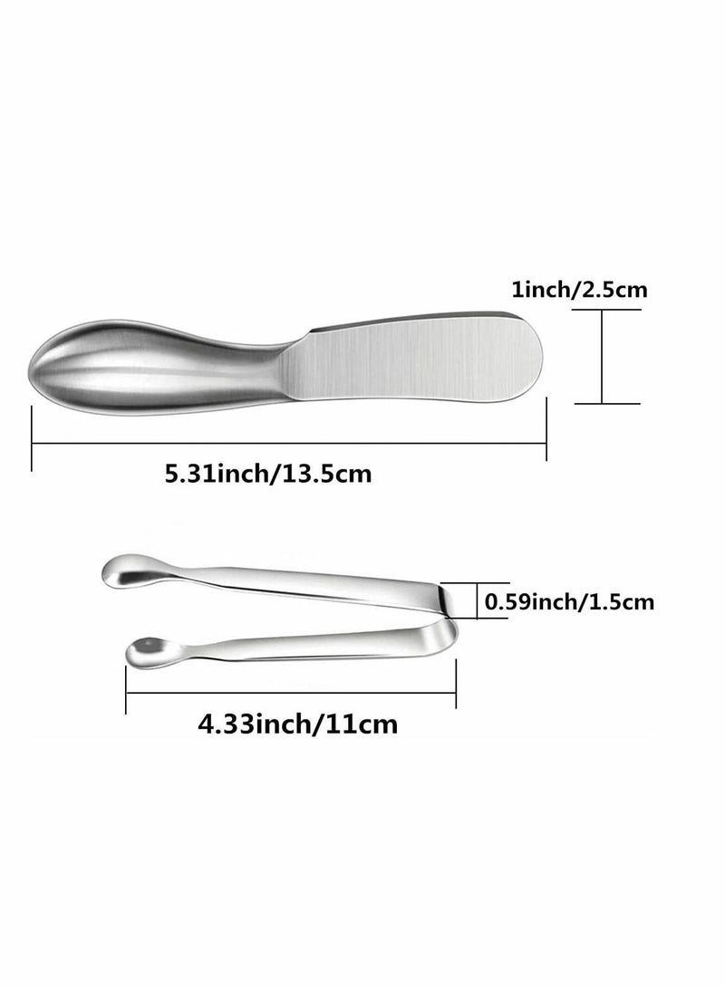 KASTWAVE Spreader Knife Set, 6 Pack Cheese Butter Spreader Knives, and Mini Serving Tongs, Stainless Steel Multipurpose Butter Knives, Suitable for Home or Cake Shop - Image 4