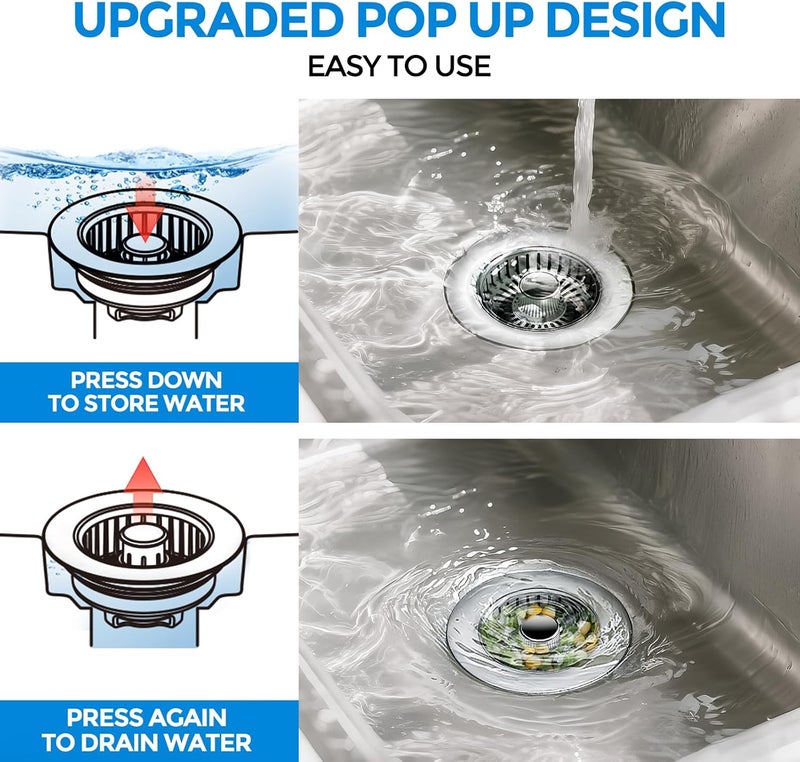 zaa Kitchen Sink Drain Strainer - Kitchen Sink Stopper, 304 Stainless Steel Sink Drain Stopper, Sink Protector for Kitchen with Anti-Clog Filter, Fit US Standard 3-1/2'' Sink Drain Hole, Silver - Image 3