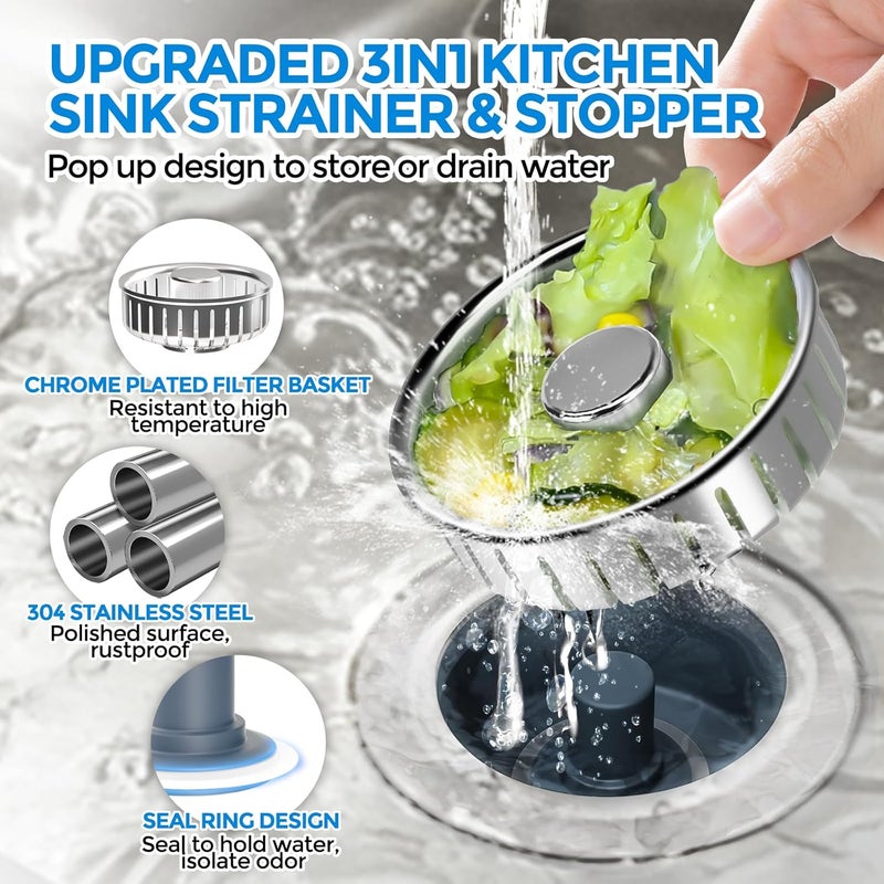 zaa Kitchen Sink Drain Strainer - Kitchen Sink Stopper, 304 Stainless Steel Sink Drain Stopper, Sink Protector for Kitchen with Anti-Clog Filter, Fit US Standard 3-1/2'' Sink Drain Hole, Silver - Image 2