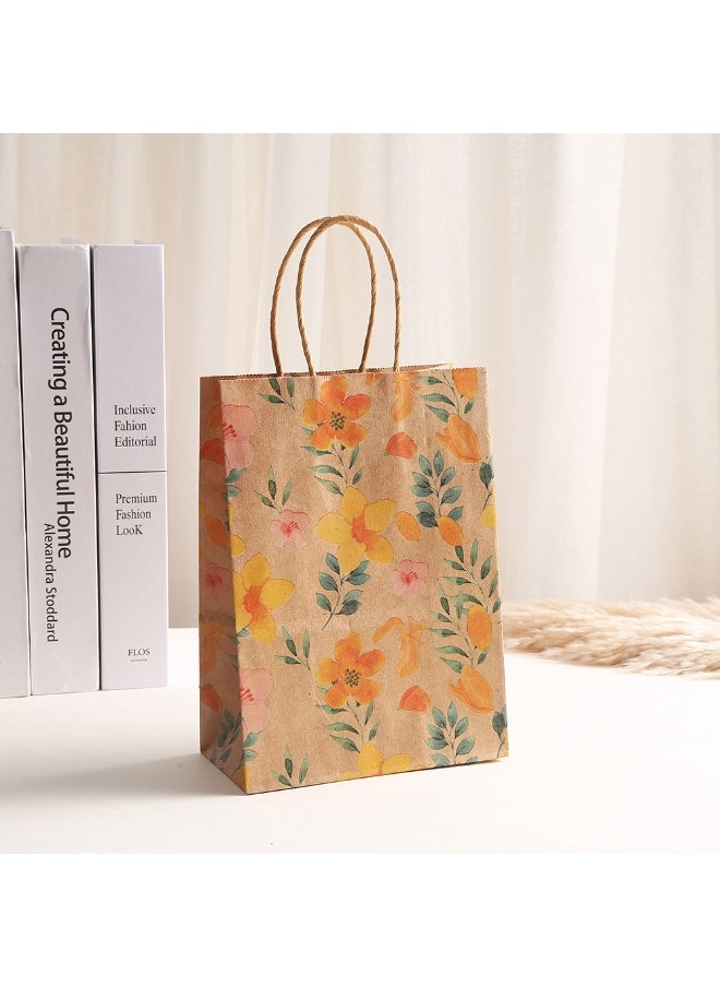 Generic 8pcs 21*15*8cm colorful flower kraft paper tote bags for shopping and parties. Durable kraft paper bags and party favor bags are perfect for decorations for birthdays, weddings and various events, and are reusable.  - Image 3