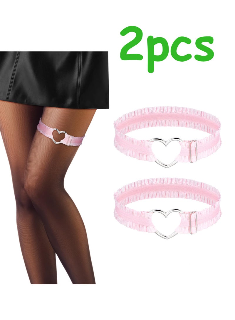 2pcs Adjustable Heart Lace Thigh Garter Belts for Women, Pink Elastic Leg Garters Belt, Non-Slip Thigh Strap - Image 1