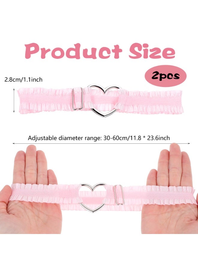 2pcs Adjustable Heart Lace Thigh Garter Belts for Women, Pink Elastic Leg Garters Belt, Non-Slip Thigh Strap - Image 2