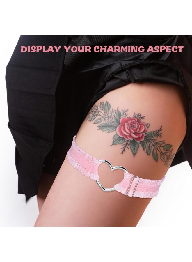 2pcs Adjustable Heart Lace Thigh Garter Belts for Women, Pink Elastic Leg Garters Belt, Non-Slip Thigh Strap - Image 4