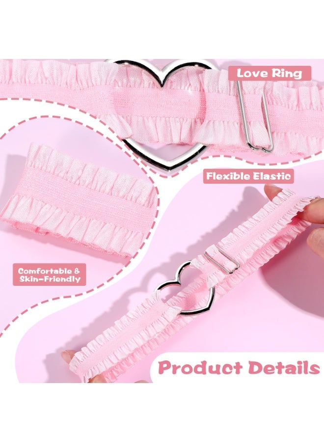 2pcs Adjustable Heart Lace Thigh Garter Belts for Women, Pink Elastic Leg Garters Belt, Non-Slip Thigh Strap - Image 3
