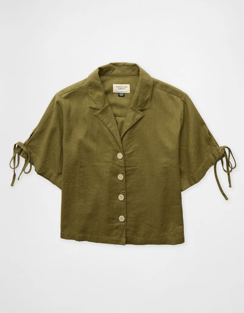 American Eagle  AE Linen-Blend Button-Up Shirt for Women | Best Price UAE