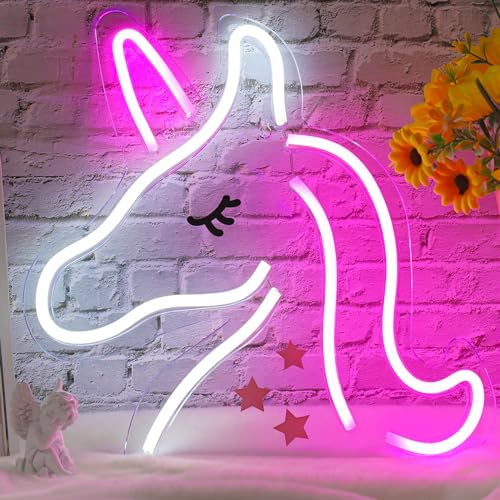 XIYUNTE Unicorn Neon Sign - USB Powered Unicorn Neon Lights for Girls Room Decor, Pink+White Unicorn Led Signs for Bedroom Wall, Party, Kids Room Decoration, Christmas Birthday Gifts for Kids - Image 1